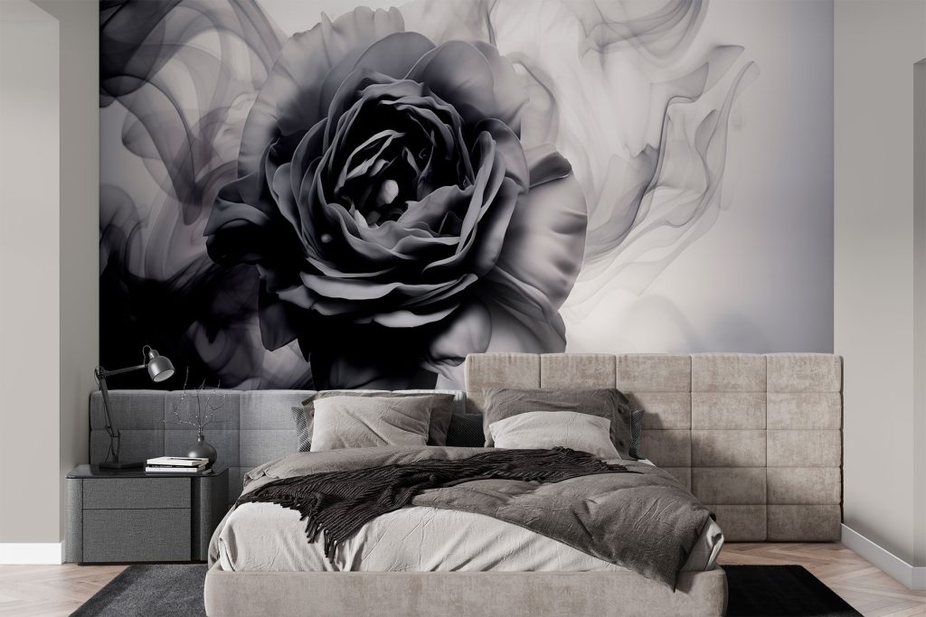 Black and white image of a rose