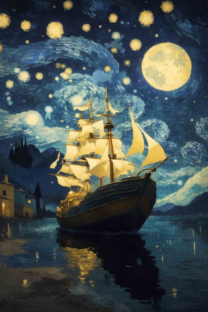 Painting of a ship in the water Painting of a ship in the water