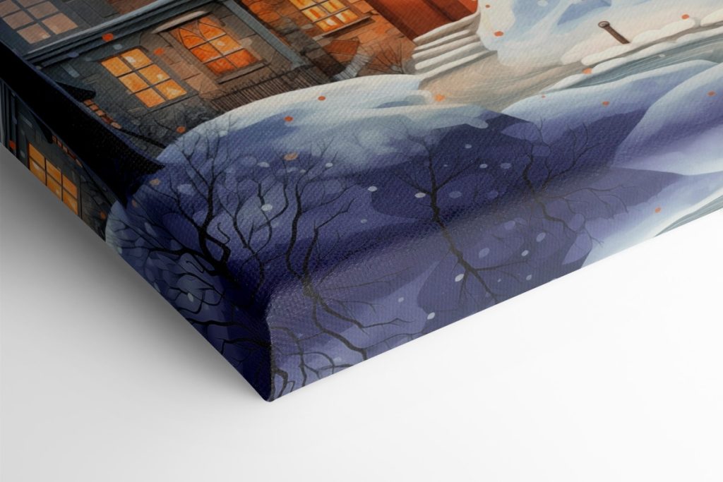 Snow covered houses in a snowy forest