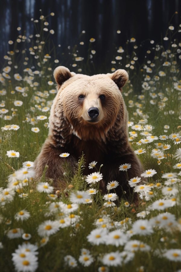 Bear sitting in a field of flowers Bear sitting in a field of flowers