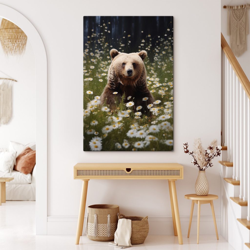 Bear sitting in a field of flowers Bear sitting in a field of flowers