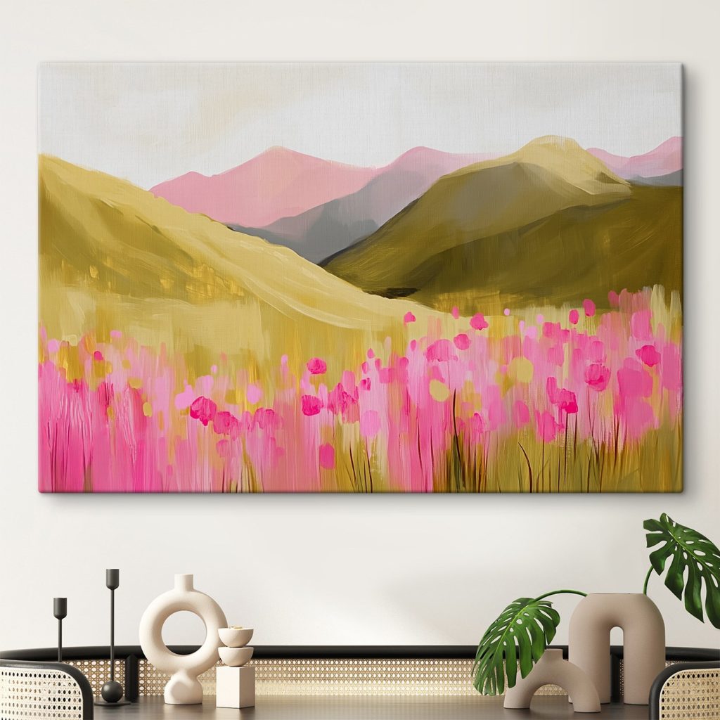 Painting of a field of pink flowers Painting of a field of pink flowers