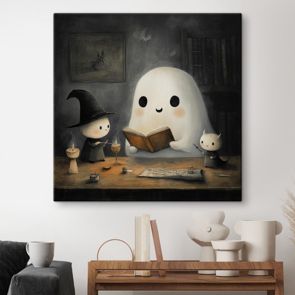 Ghost reading a book with two little people Ghost reading a book with two little people