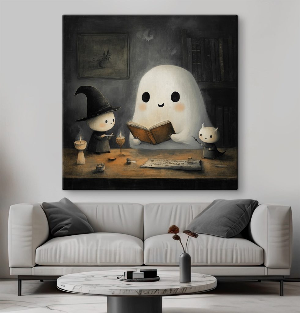 Ghost reading a book with two little people Ghost reading a book with two little people
