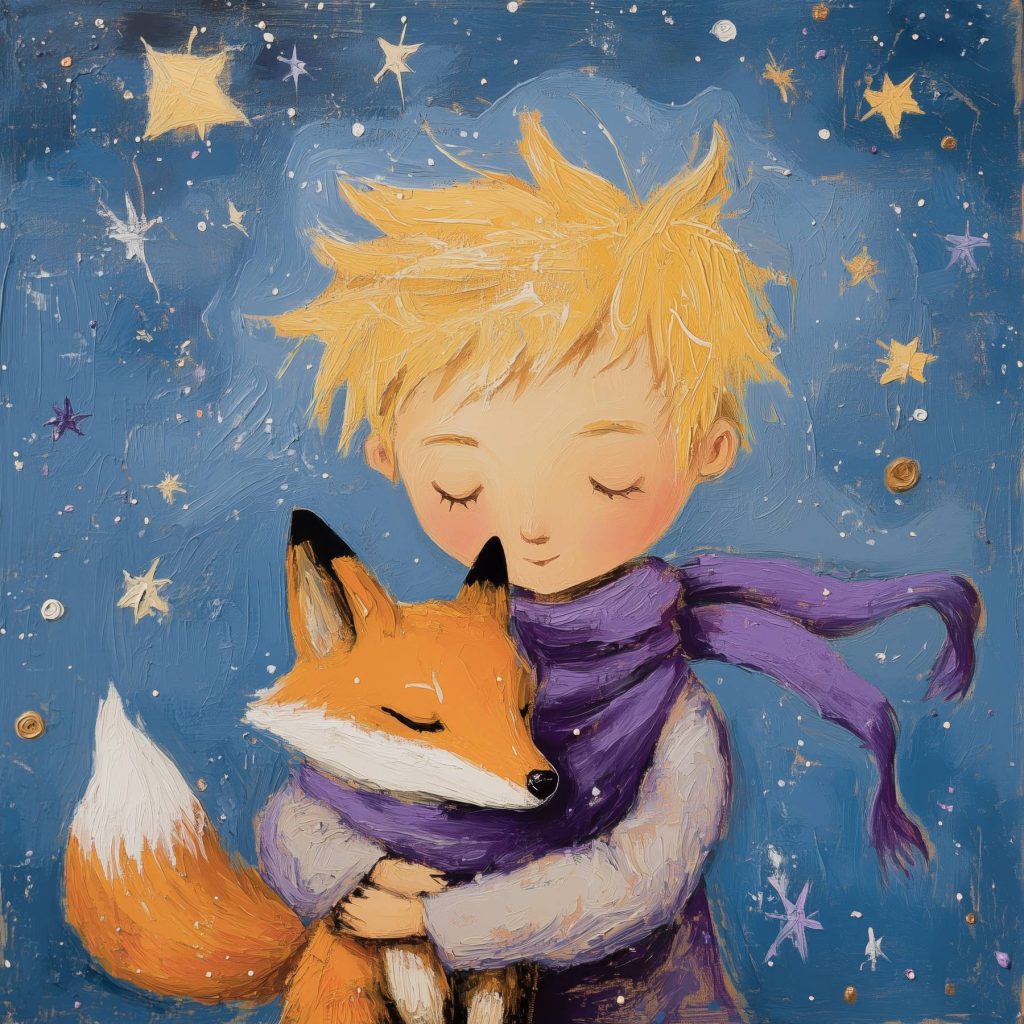 Boy hugging a fox Boy hugging a fox