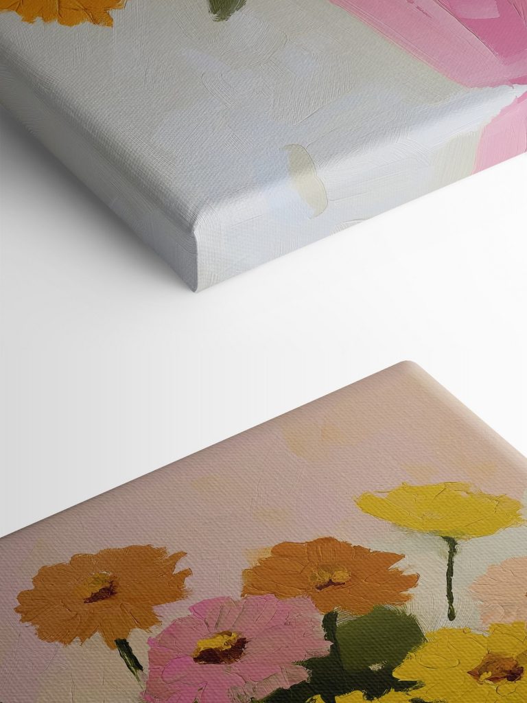 Painting of flowers in a pink vase Painting of flowers in a pink vase