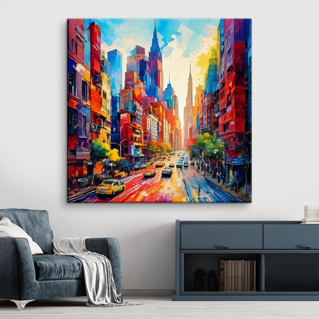 City street with cars and buildings