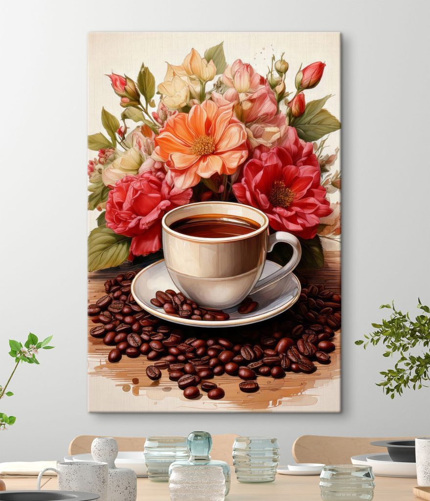 Cup of coffee and flowers