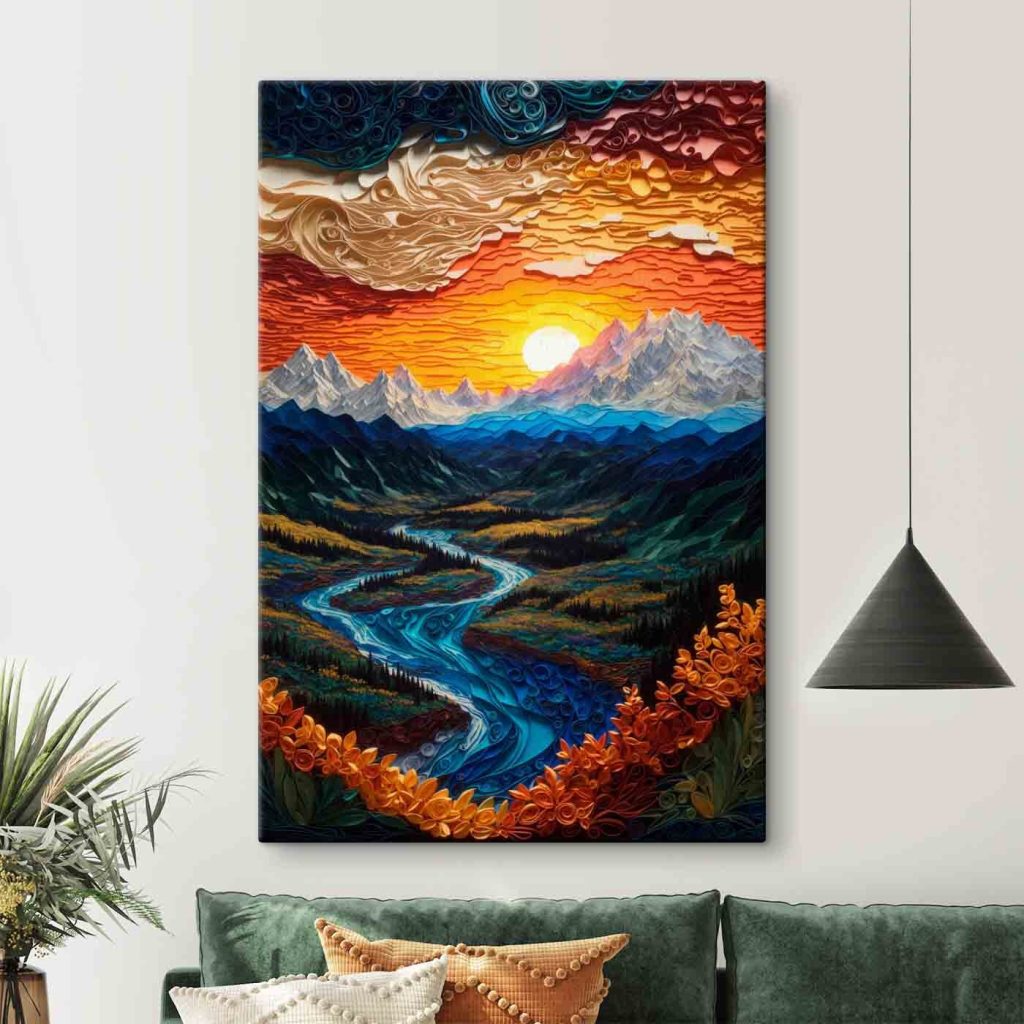 Painting of a river running through a valley Painting of a river running through a valley