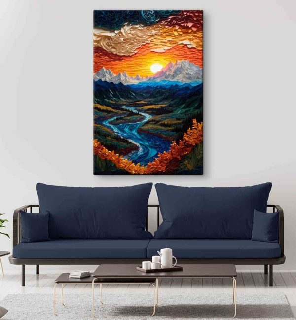Painting of a river running through a valley Painting of a river running through a valley