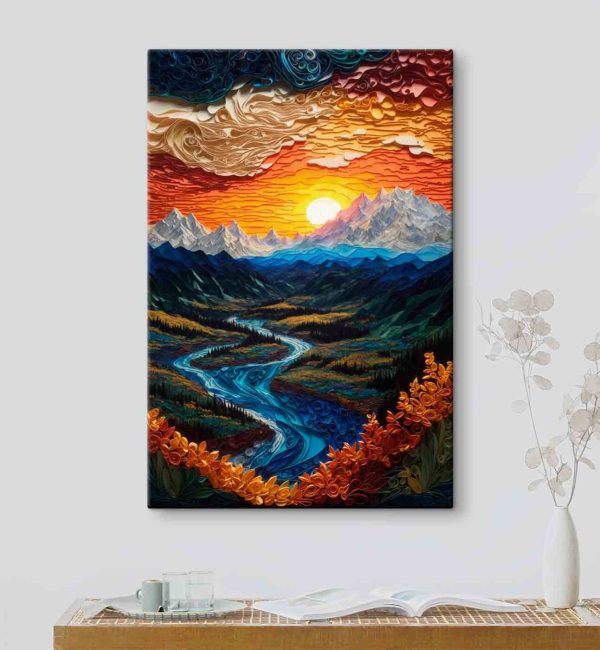 Painting of a river running through a valley Painting of a river running through a valley