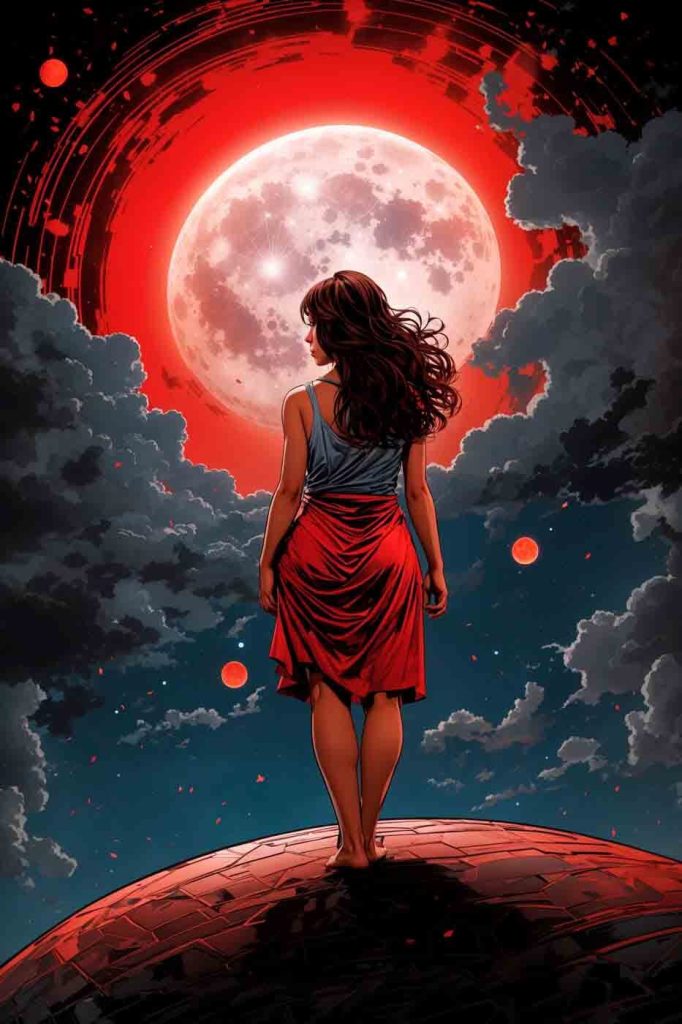 Woman looking at the moon Woman looking at the moon