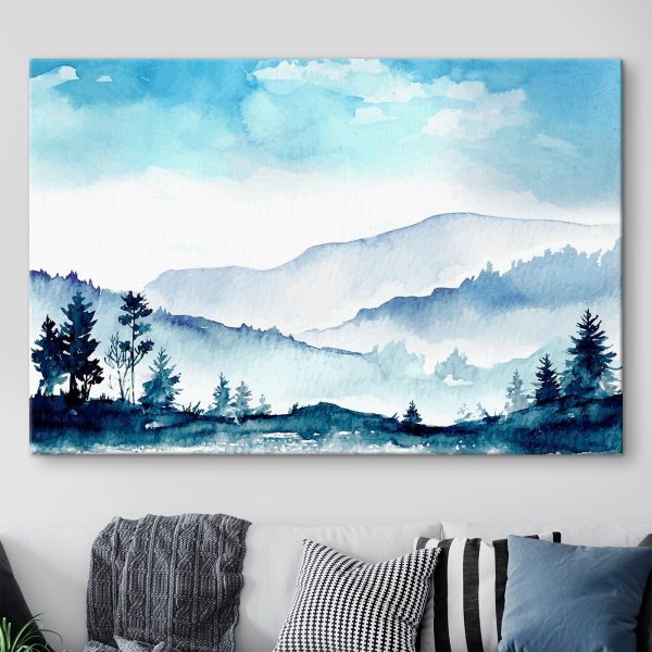 Watercolor of a mountain range and trees Watercolor of a mountain range and trees