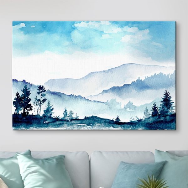 Watercolor of a mountain range and trees Watercolor of a mountain range and trees