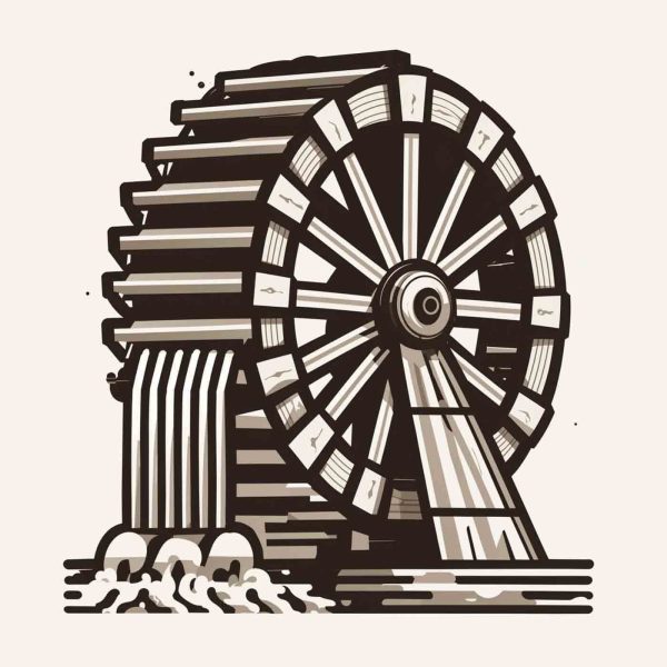 Water wheel with water running out of it Water wheel with water running out of it