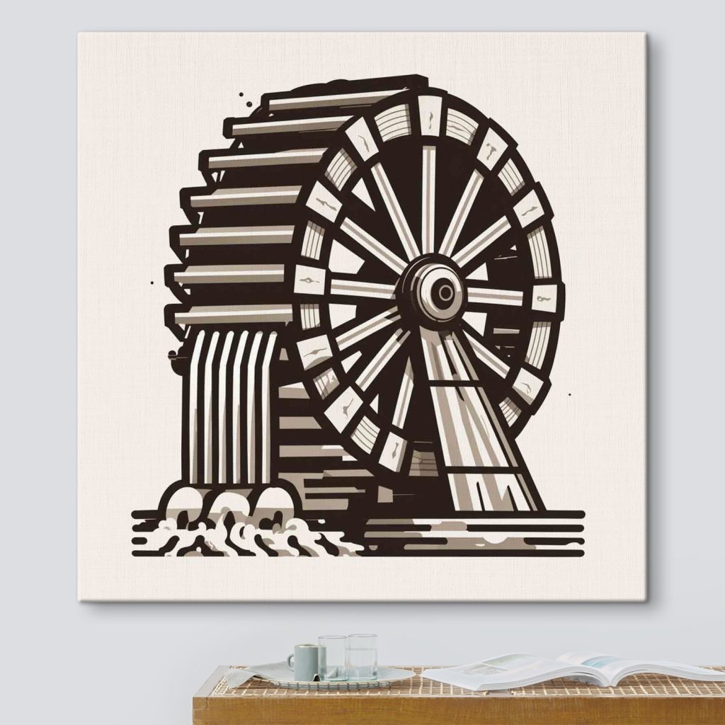 Water wheel with water running out of it Water wheel with water running out of it