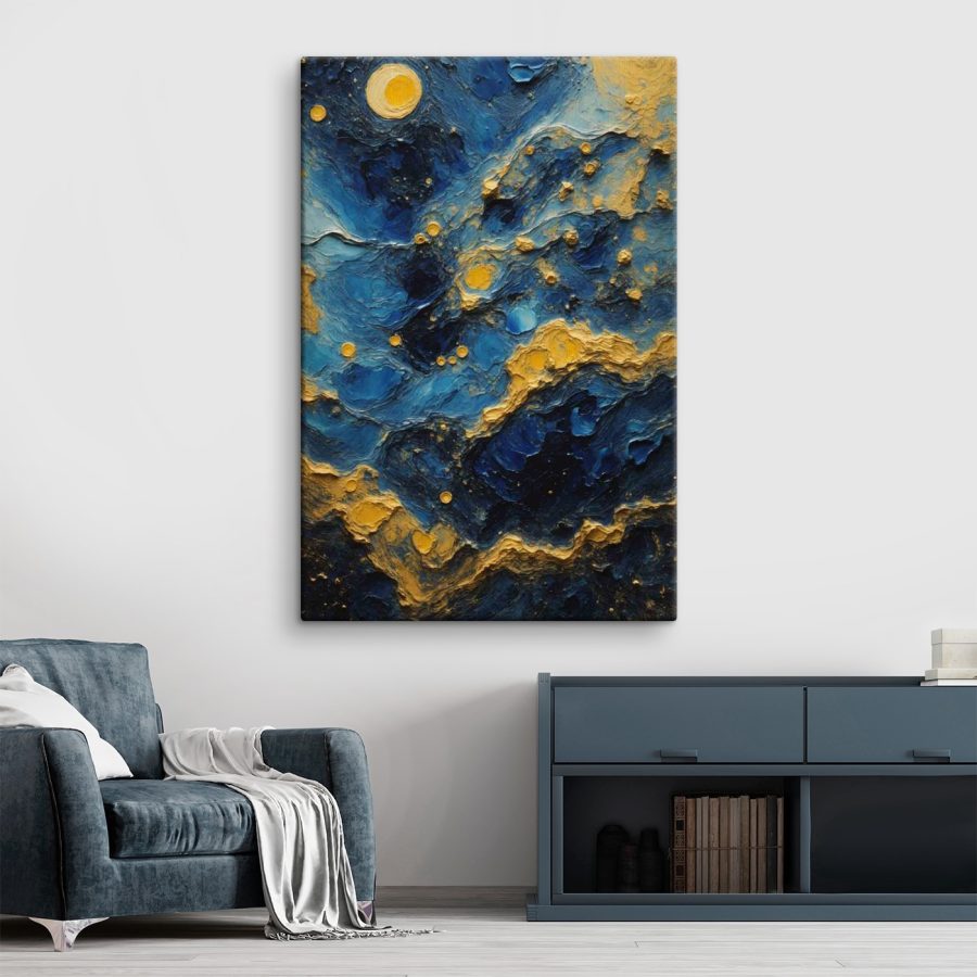 Azure waves and amber orbs dance Azure waves and amber orbs dance