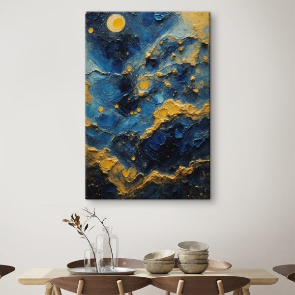 Azure waves and amber orbs dance Azure waves and amber orbs dance