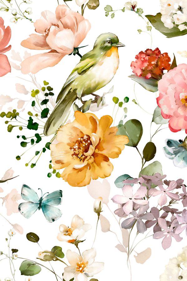 Bird and flowers on a white background Bird and flowers on a white background
