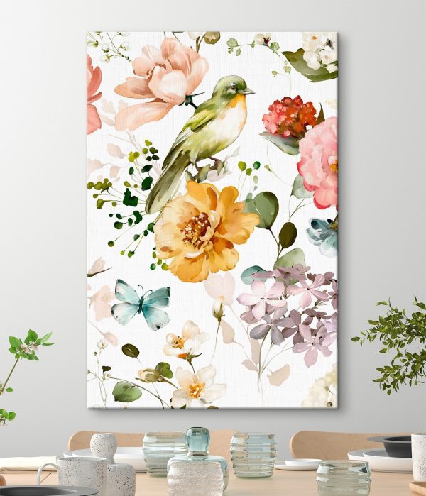Bird and flowers on a white background Bird and flowers on a white background