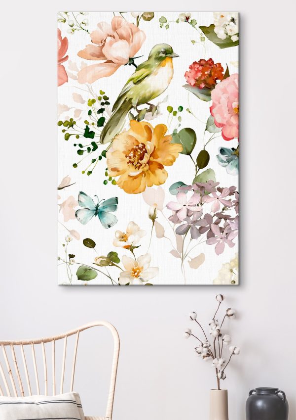Bird and flowers on a white background Bird and flowers on a white background