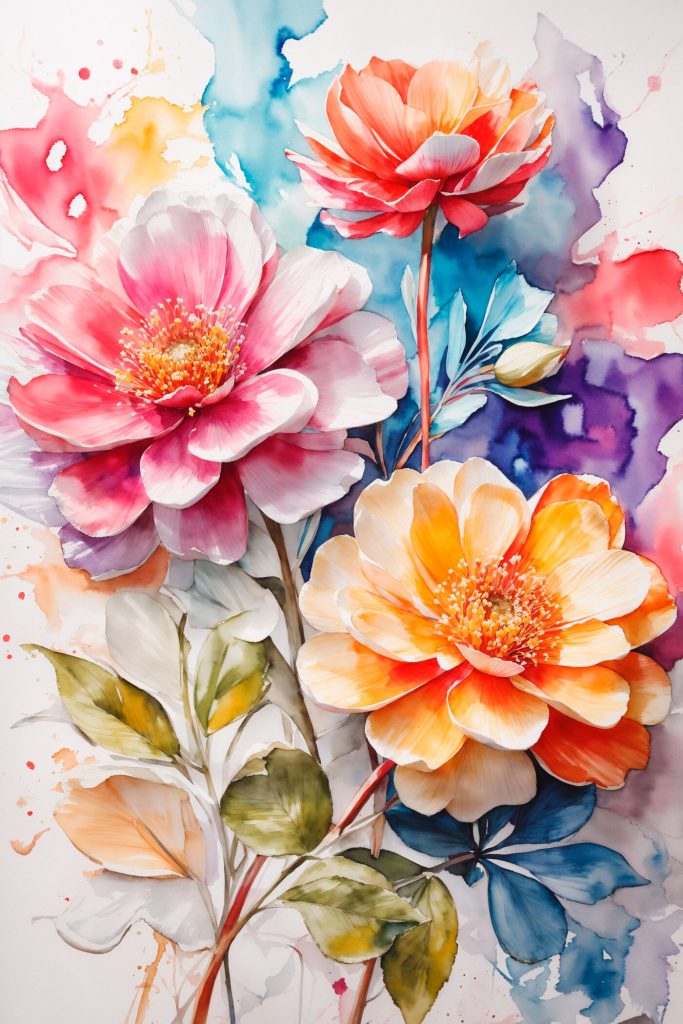 Painting of flowers on a colorful background Painting of flowers on a colorful background