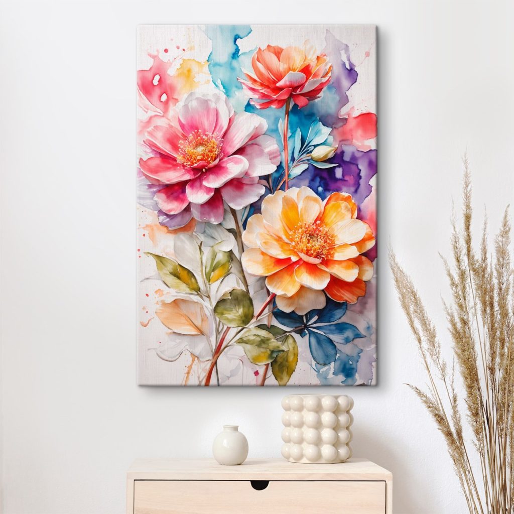Painting of flowers on a colorful background Painting of flowers on a colorful background