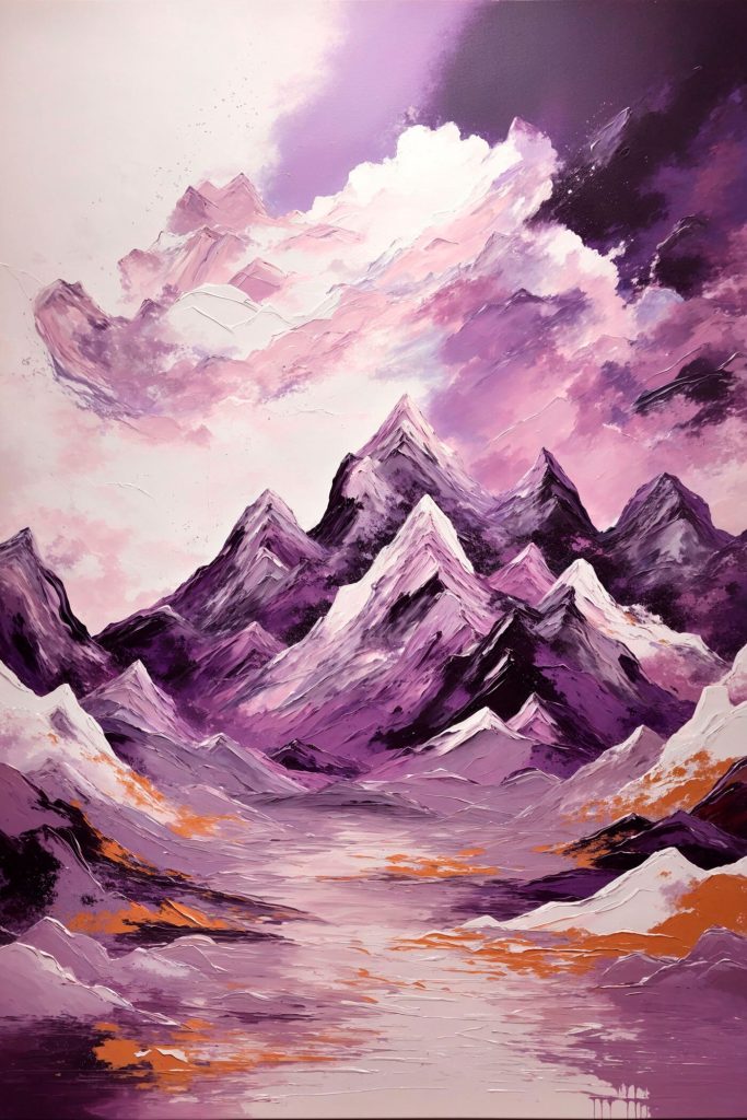 Purple mountains with clouds and purple sky Purple mountains with clouds and purple sky