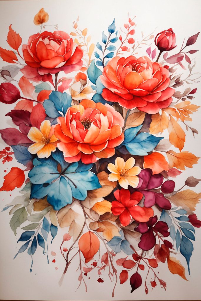 Painting of flowers and leaves Painting of flowers and leaves