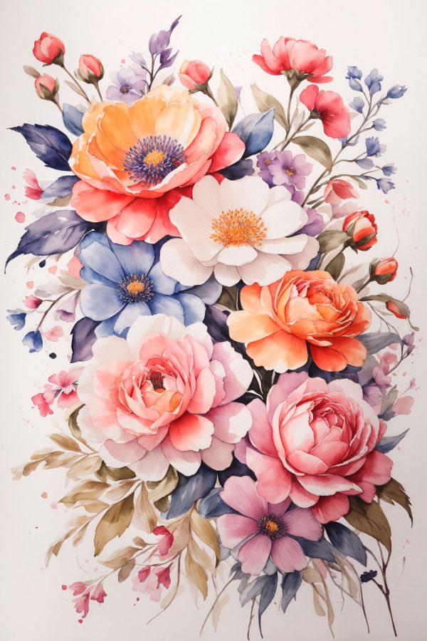 Painting of flowers on a white surface Painting of flowers on a white surface