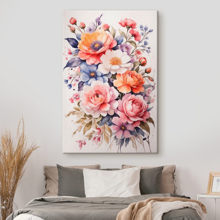 Painting of flowers on a white surface Painting of flowers on a white surface
