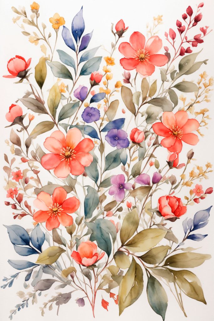 Painting of flowers and leaves Painting of flowers and leaves
