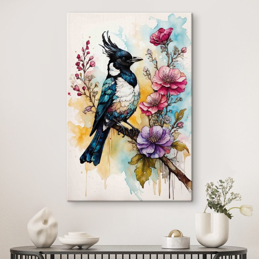 Bird on a branch with flowers Bird on a branch with flowers
