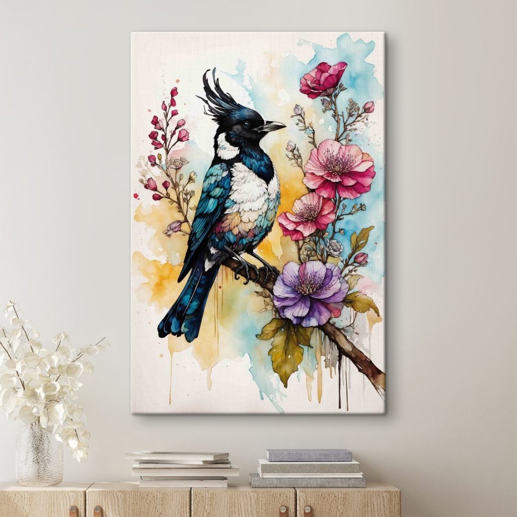 Bird on a branch with flowers Bird on a branch with flowers