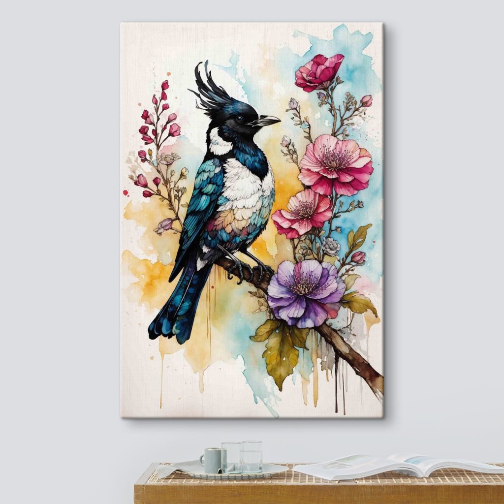 Bird on a branch with flowers Bird on a branch with flowers