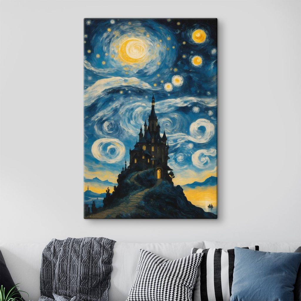 Painting of a castle in the night sky Painting of a castle in the night sky