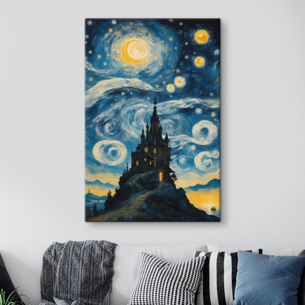 Painting of a castle in the night sky Painting of a castle in the night sky