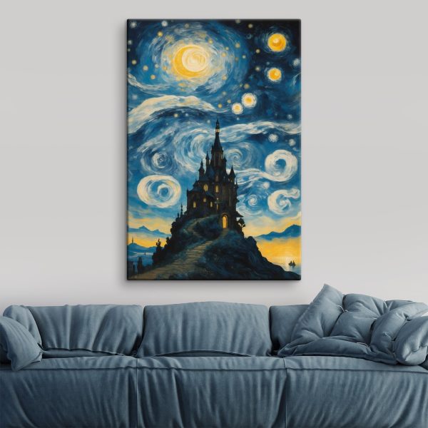 Painting of a castle in the night sky Painting of a castle in the night sky
