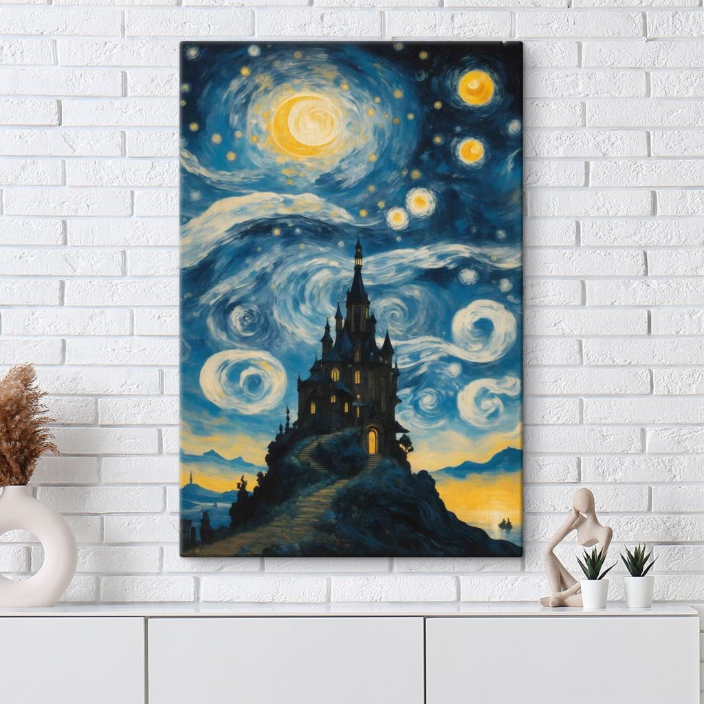 Painting of a castle in the night sky Painting of a castle in the night sky