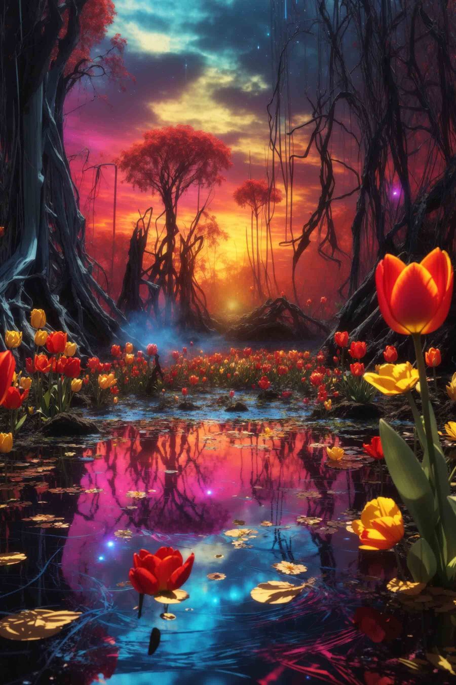 Colorful flowers in a forest Colorful flowers in a forest