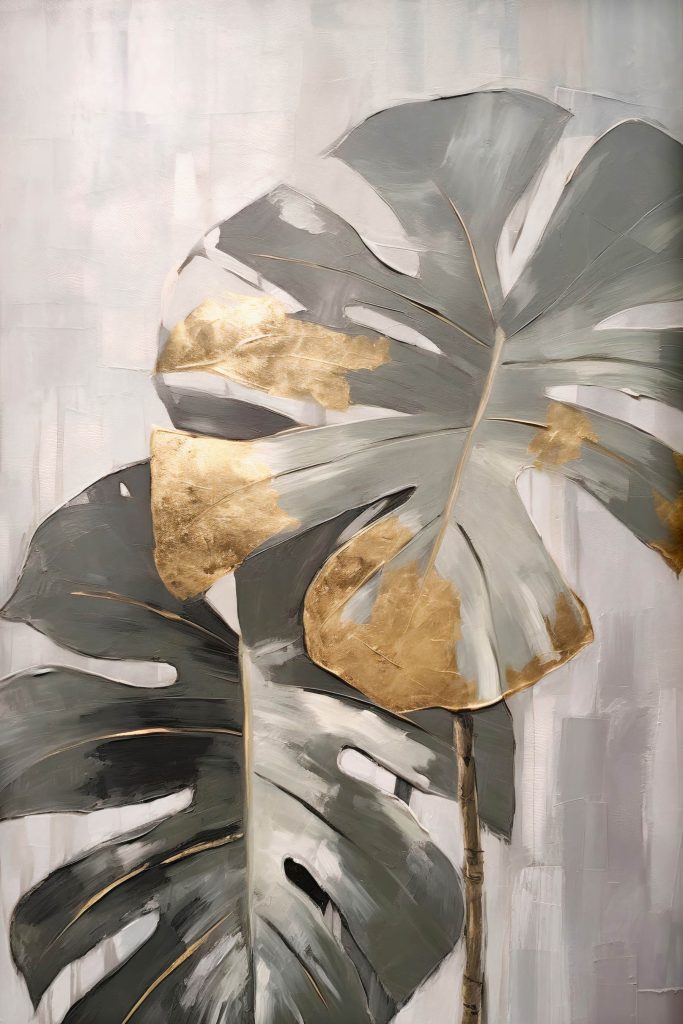 Abstract Monstera with Metallic Accents Abstract Monstera with Metallic Accents