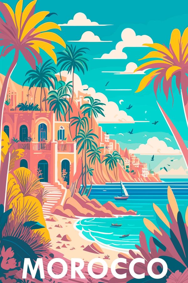 Beach with palm trees and buildings Beach with palm trees and buildings