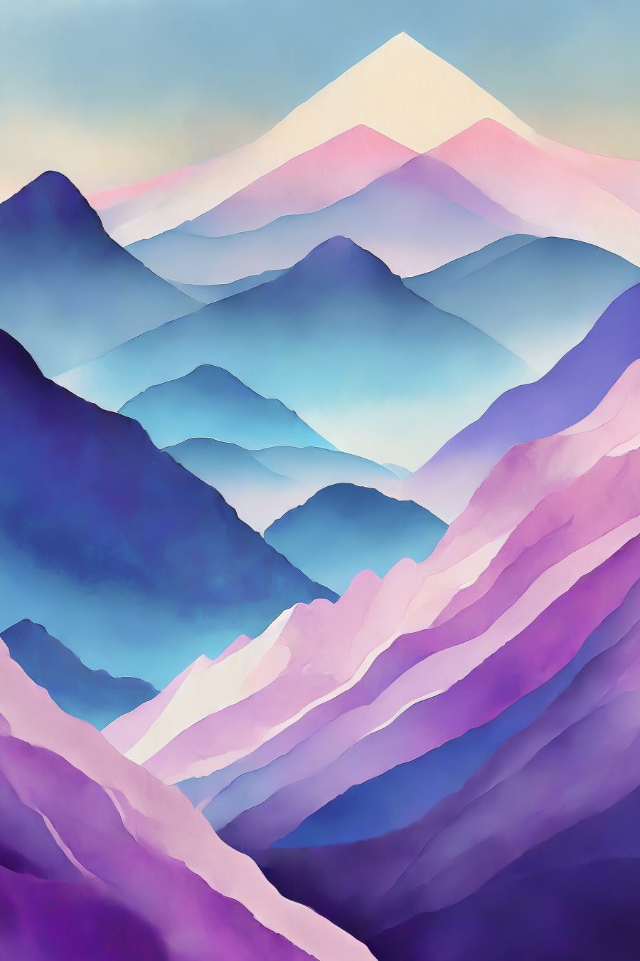 Painting of mountains with purple and blue colors Painting of mountains with purple and blue colors