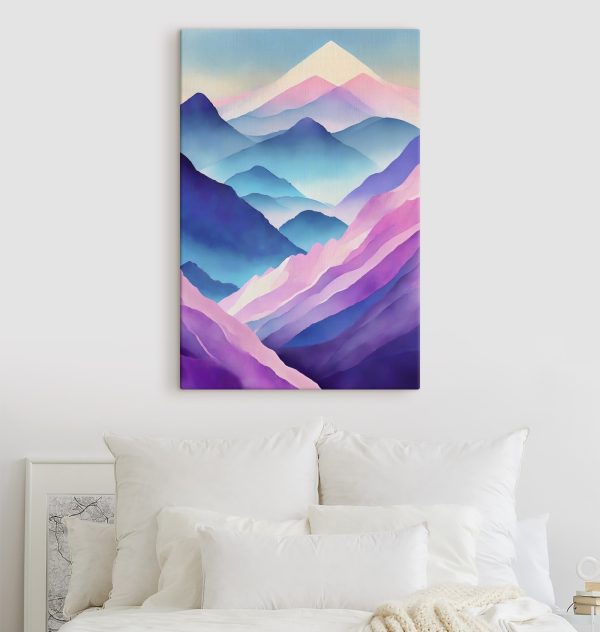 Painting of mountains with purple and blue colors Painting of mountains with purple and blue colors