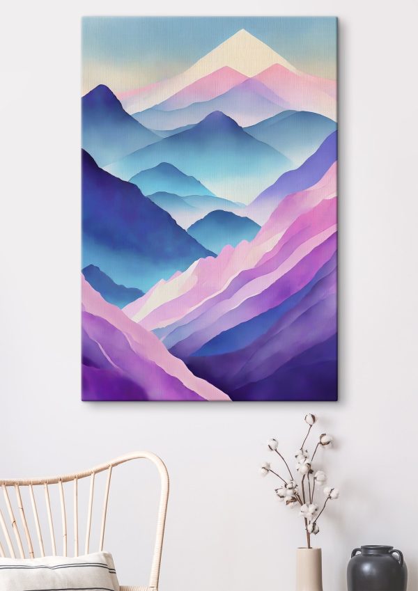 Painting of mountains with purple and blue colors Painting of mountains with purple and blue colors