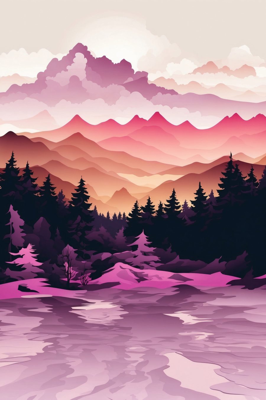 Landscape with mountains and trees Landscape with mountains and trees