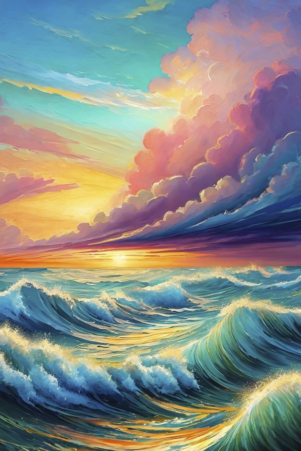 Painting of waves and sunset Painting of waves and sunset