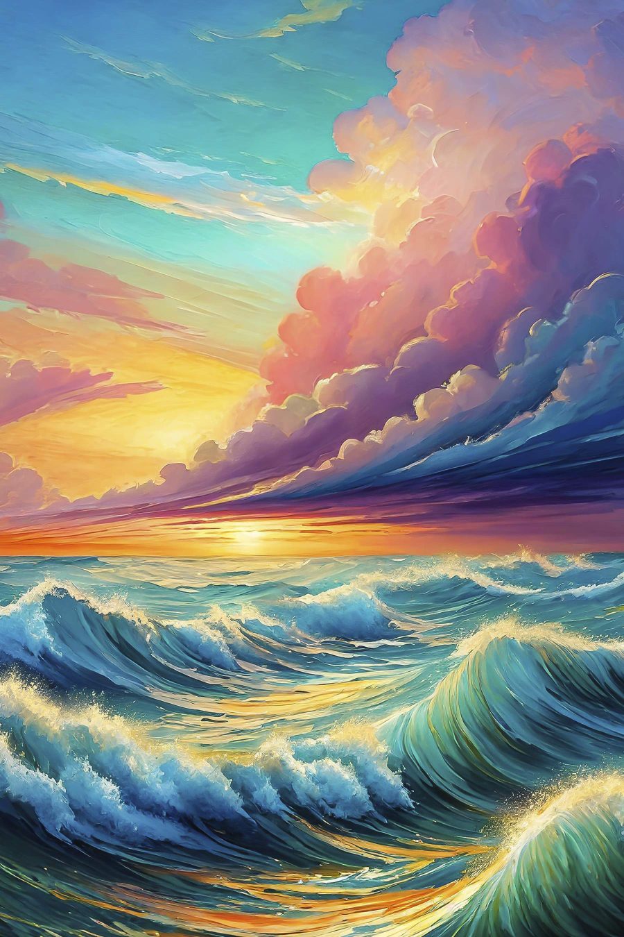 Painting of waves and sunset Painting of waves and sunset