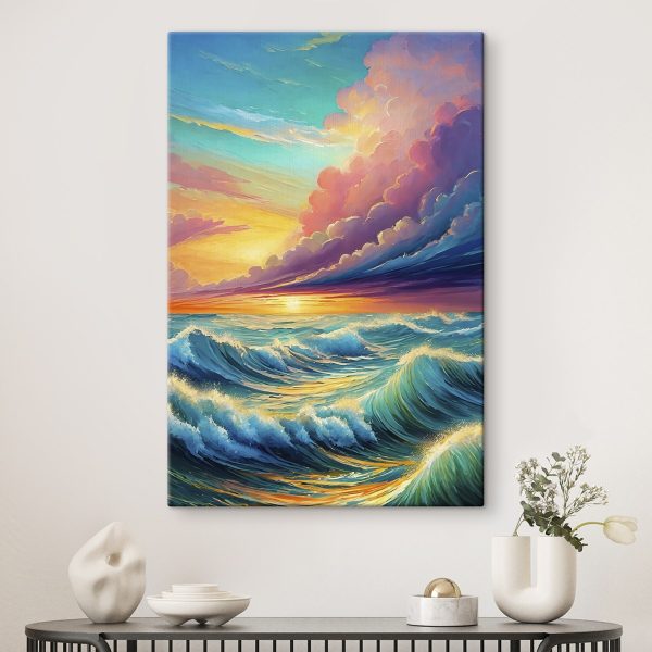 Painting of waves and sunset Painting of waves and sunset