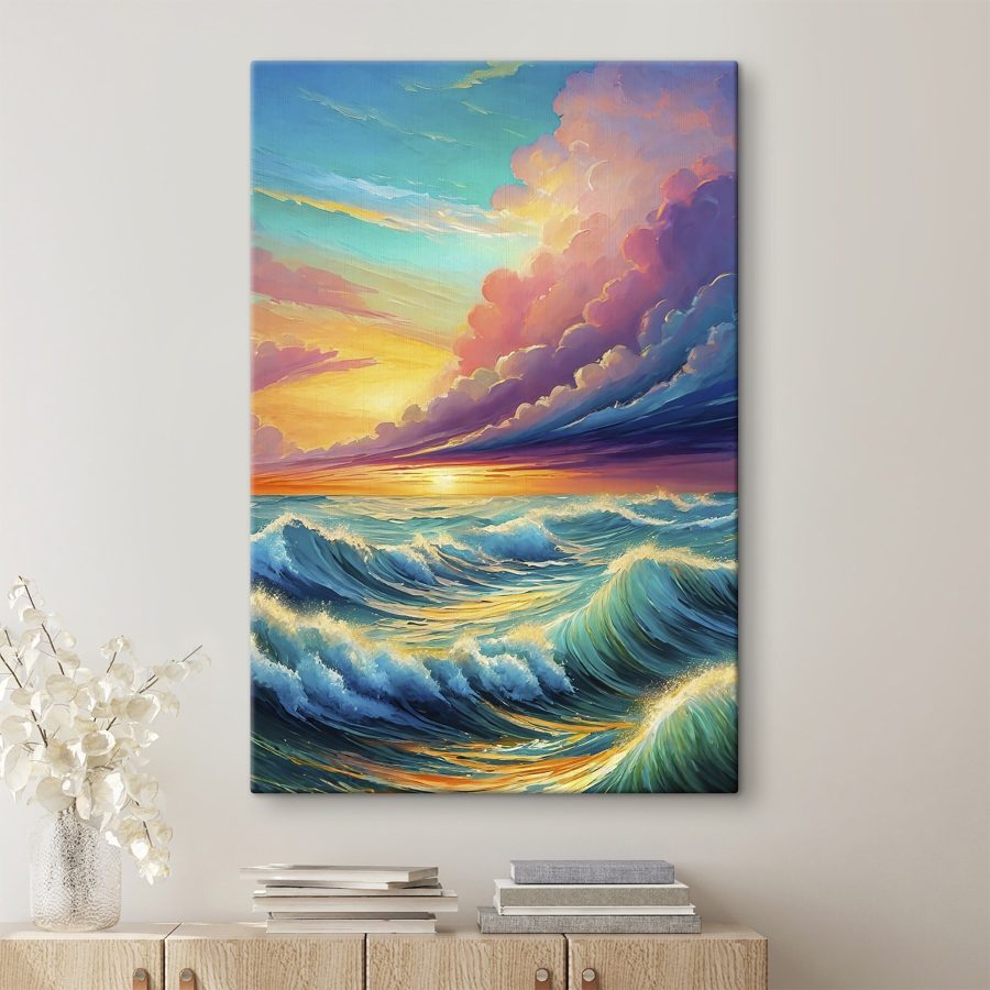 Painting of waves and sunset Painting of waves and sunset